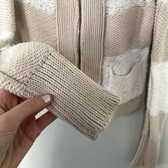 LOFT beige white knit full zip jacket sweater vintage style cotton linen size XS - Picture 4 of 10